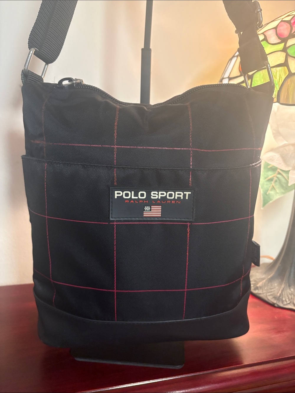 Ralph Lauren Polo Sport Black Crossbody with Red Grid